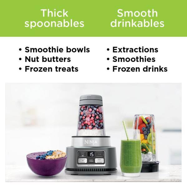 NINJA Foodi Smoothie Bowl Maker 24 oz. Blender 2 Speeds Stainless Steel Auto iQ (SS100) SS100