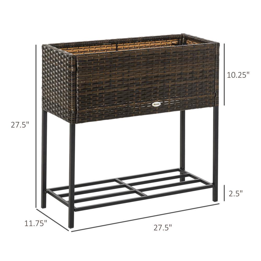 Outsunny Elevated Steel Brown Raised Garden Bed with Rattan Wicker Look Underneath Tool Storage Rack 867-039