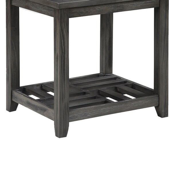 Transitional Style Wooden End Table with Open Slatted Shelf， Gray