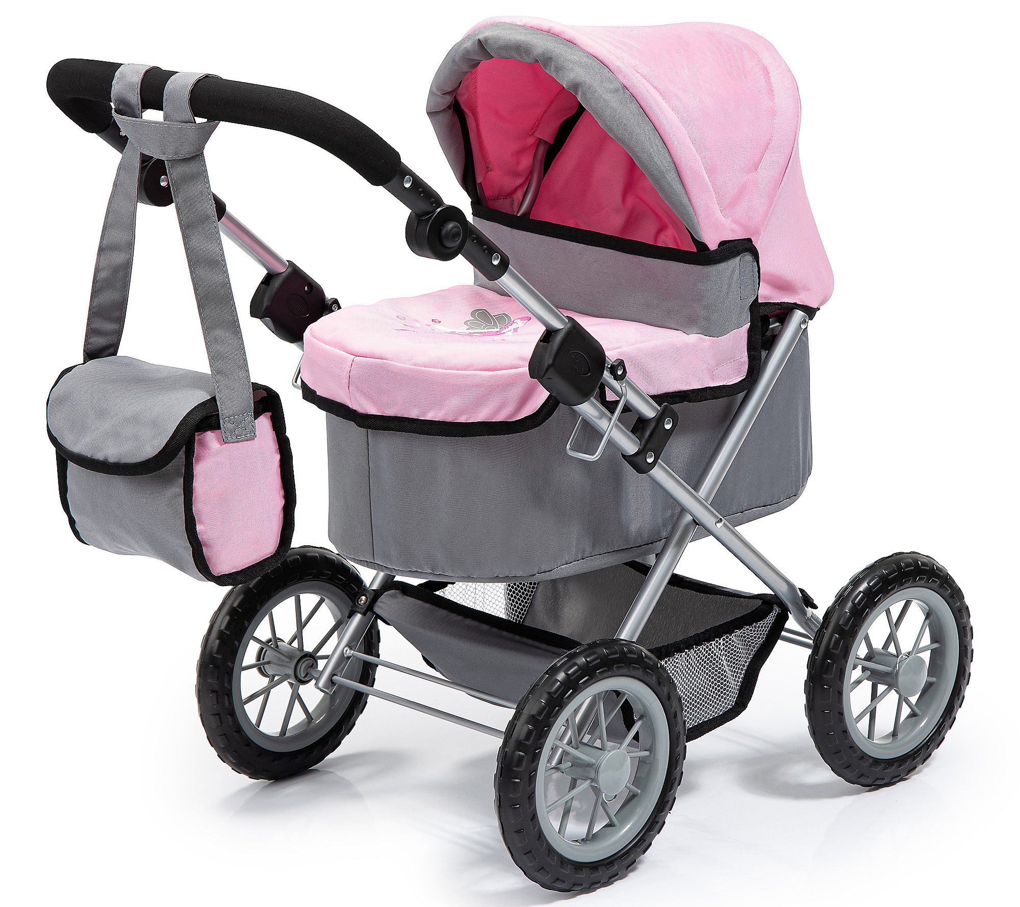 Trendy Pram Stroller For Toy Baby Dolls Grey Pi nk