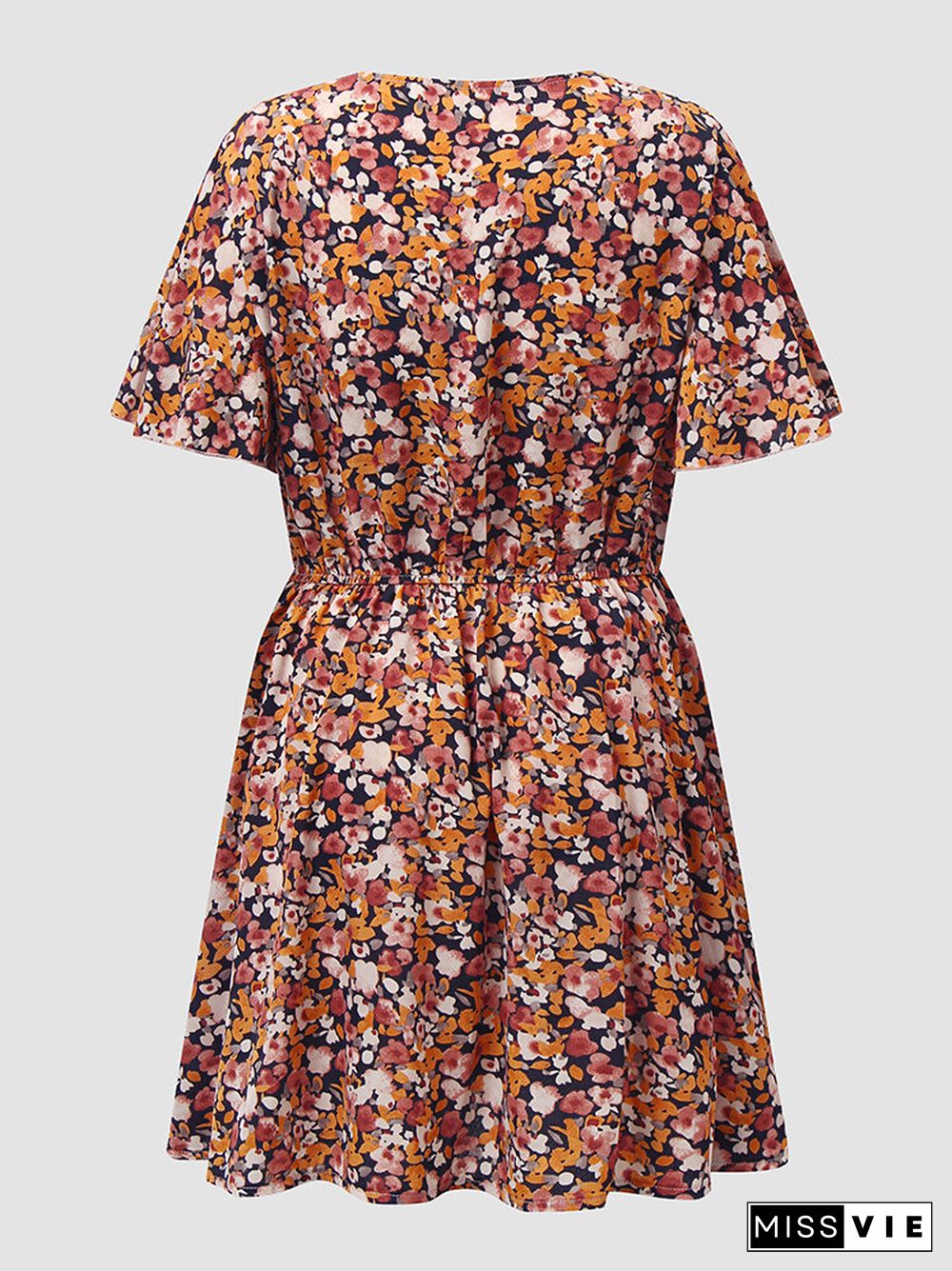 Floral Print Wrap V-neck Short Sleeve Summer Dress