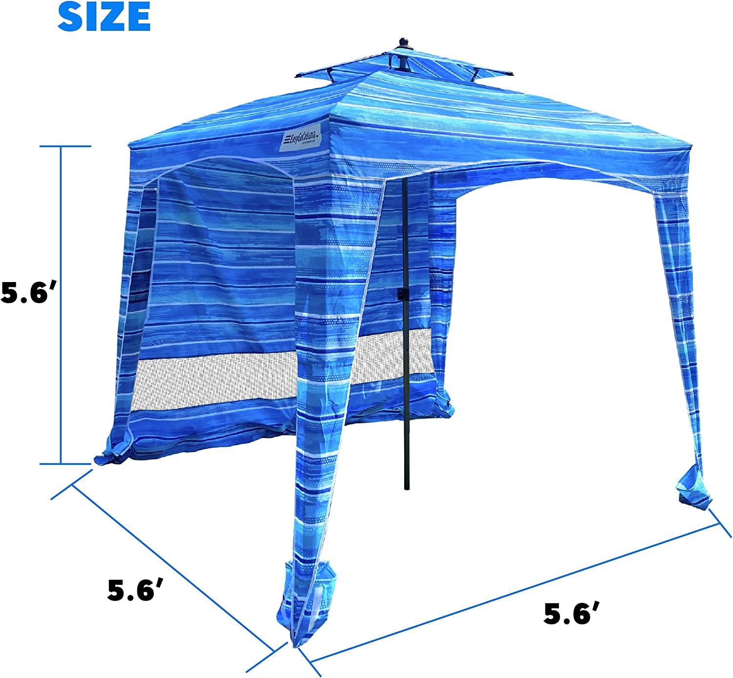 Beach Cabana Canopy Shelter – Sun Shade Tent – 6’ X 6’ - UPF 50+ - Waterproof - Easy Setup – 2 Layer Wind Vent Umbrella – 6 Ft X 6 Ft – Bonus sidewall – 2 to 4 People - Beach Blue