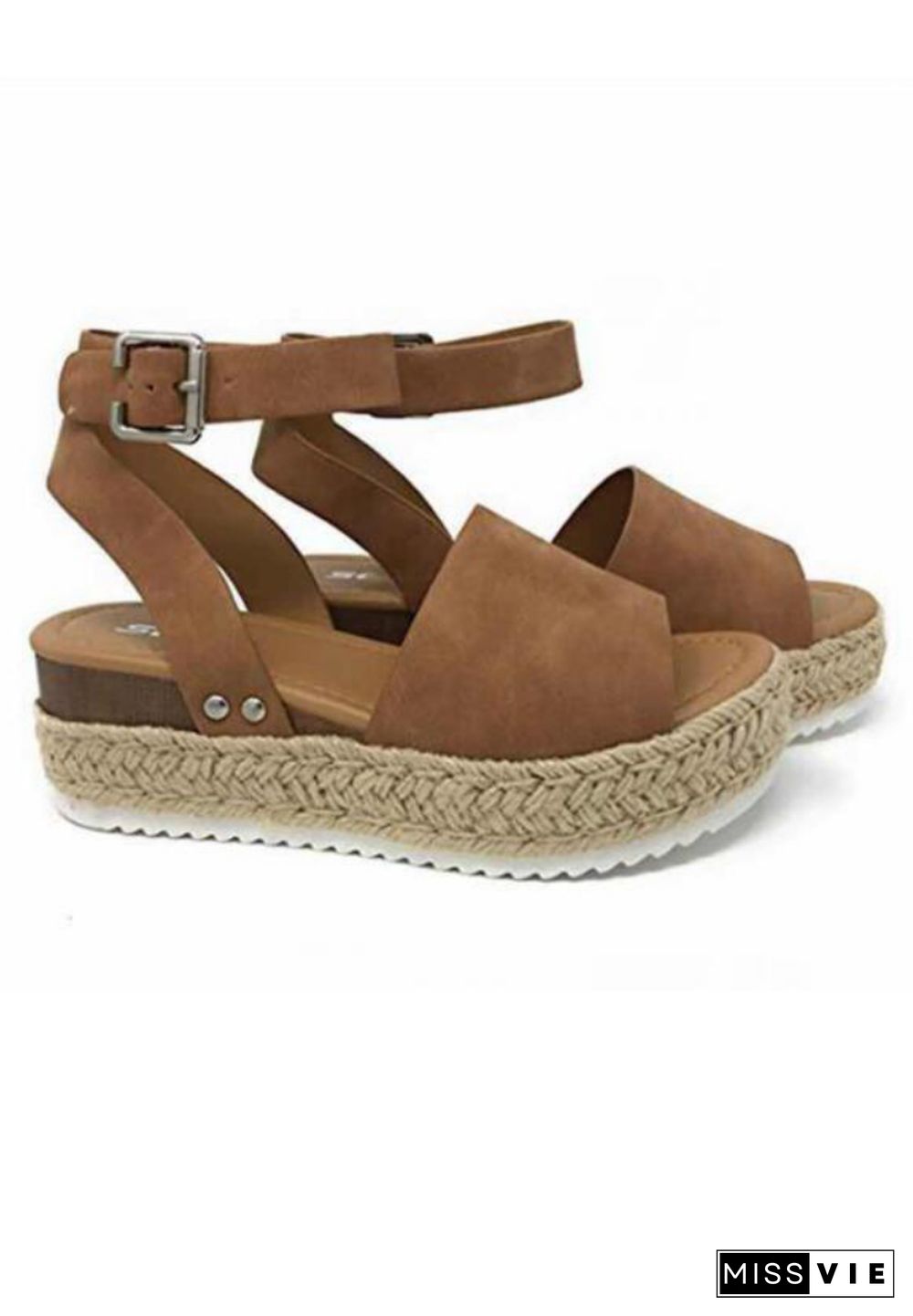 Brown Solid Flat Sandals