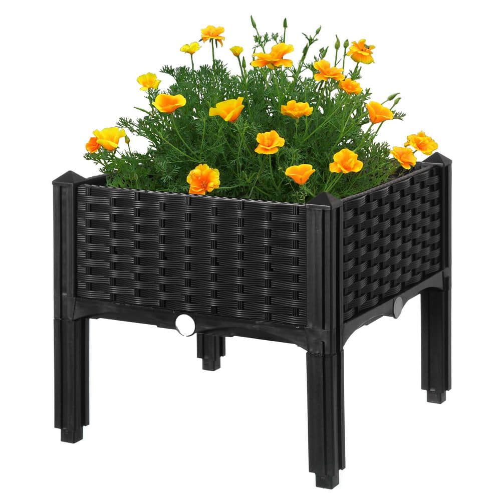 Gardenised Rattan Raised Garden Bed Flower Planter QI003892.WL