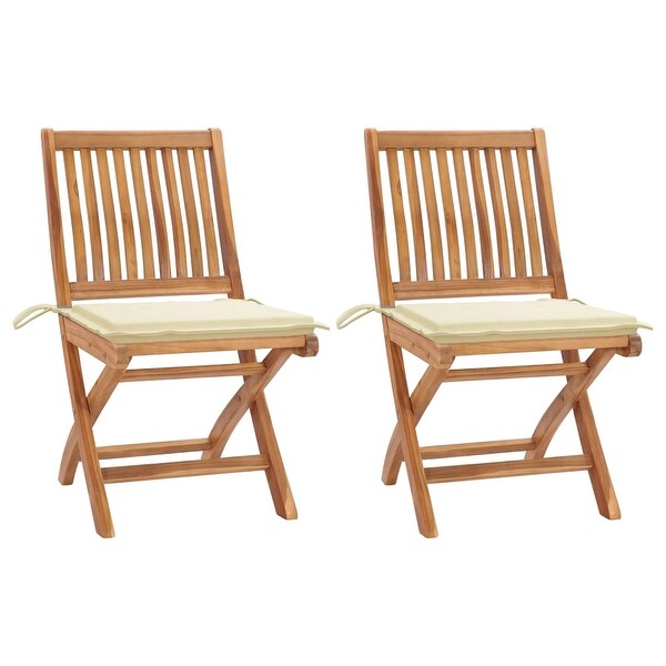 vidaXL Patio Chairs 2 pcs with Cream Cushions Solid Teak Wood