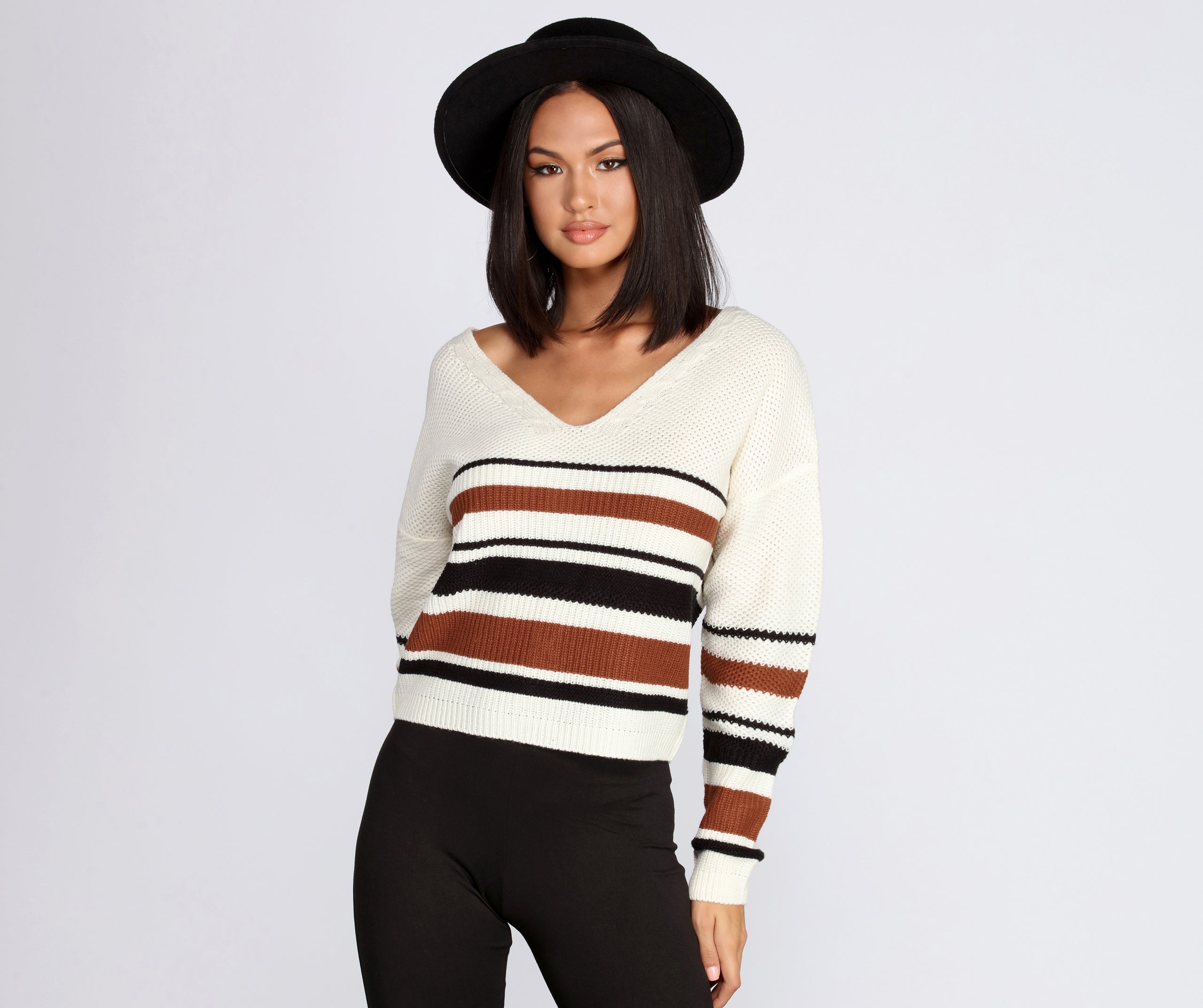 Striped Lattice Back Pullover