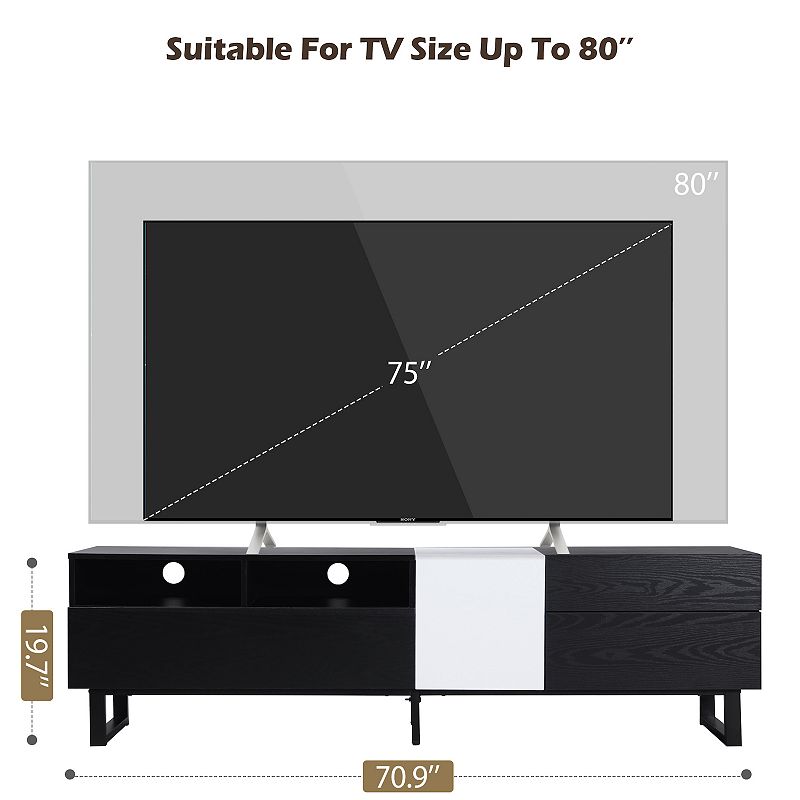 Modern TV Stand for 80'' TV with Double Storage Space， Media Console Table