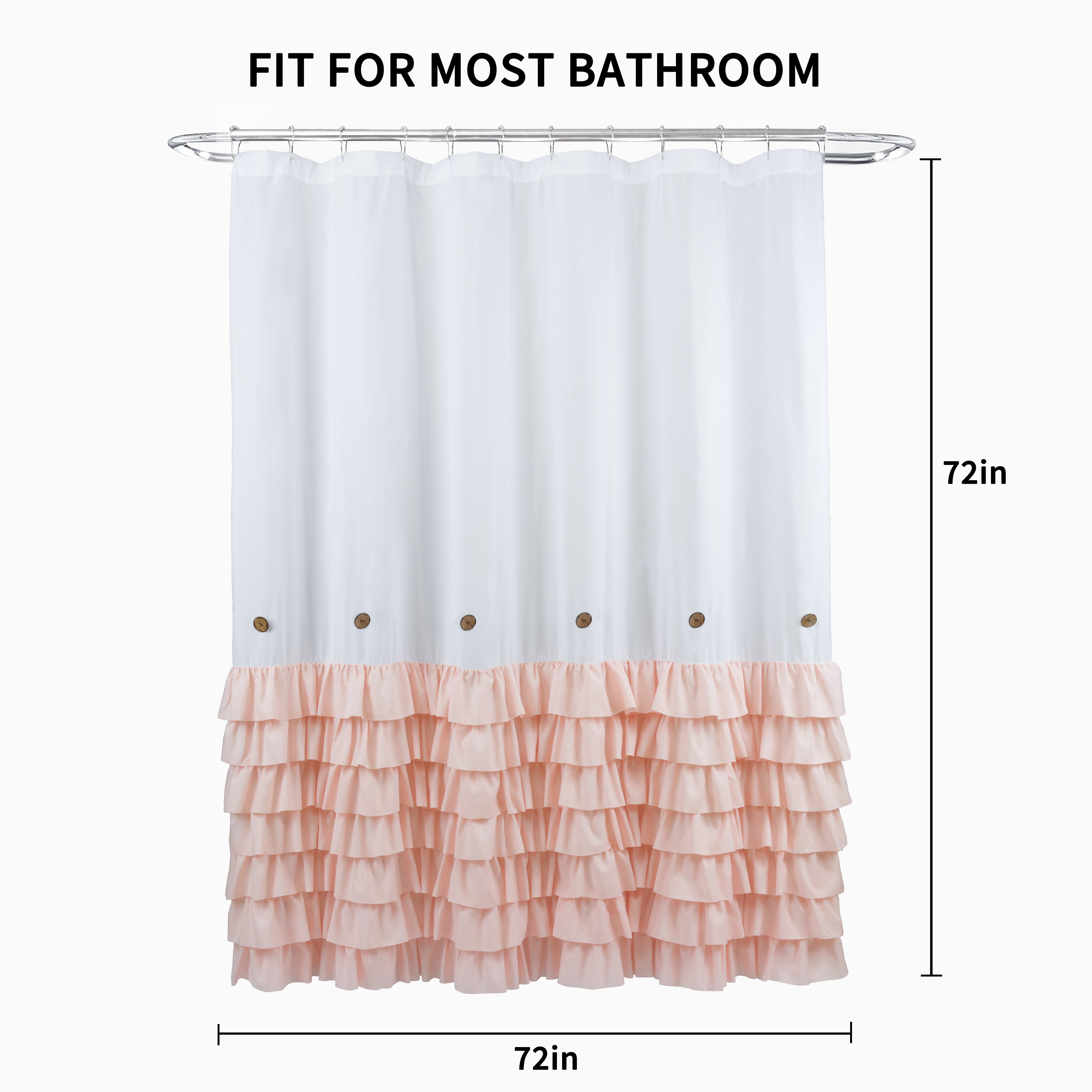 HIG Farmhouse Shower Curtain with PEVA Liner Bathroom Curtain with Buttons Decor, 72