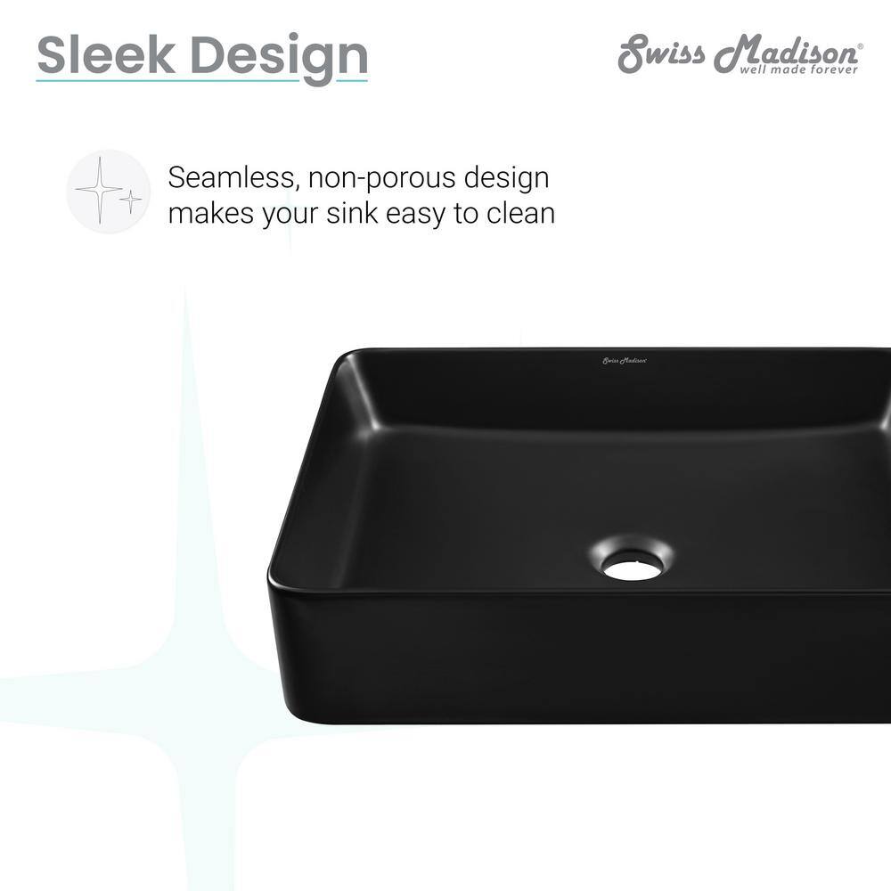 Swiss Madison Concorde Matte Black Ceramic Rectangle Vessel Sink SM-VS242MB