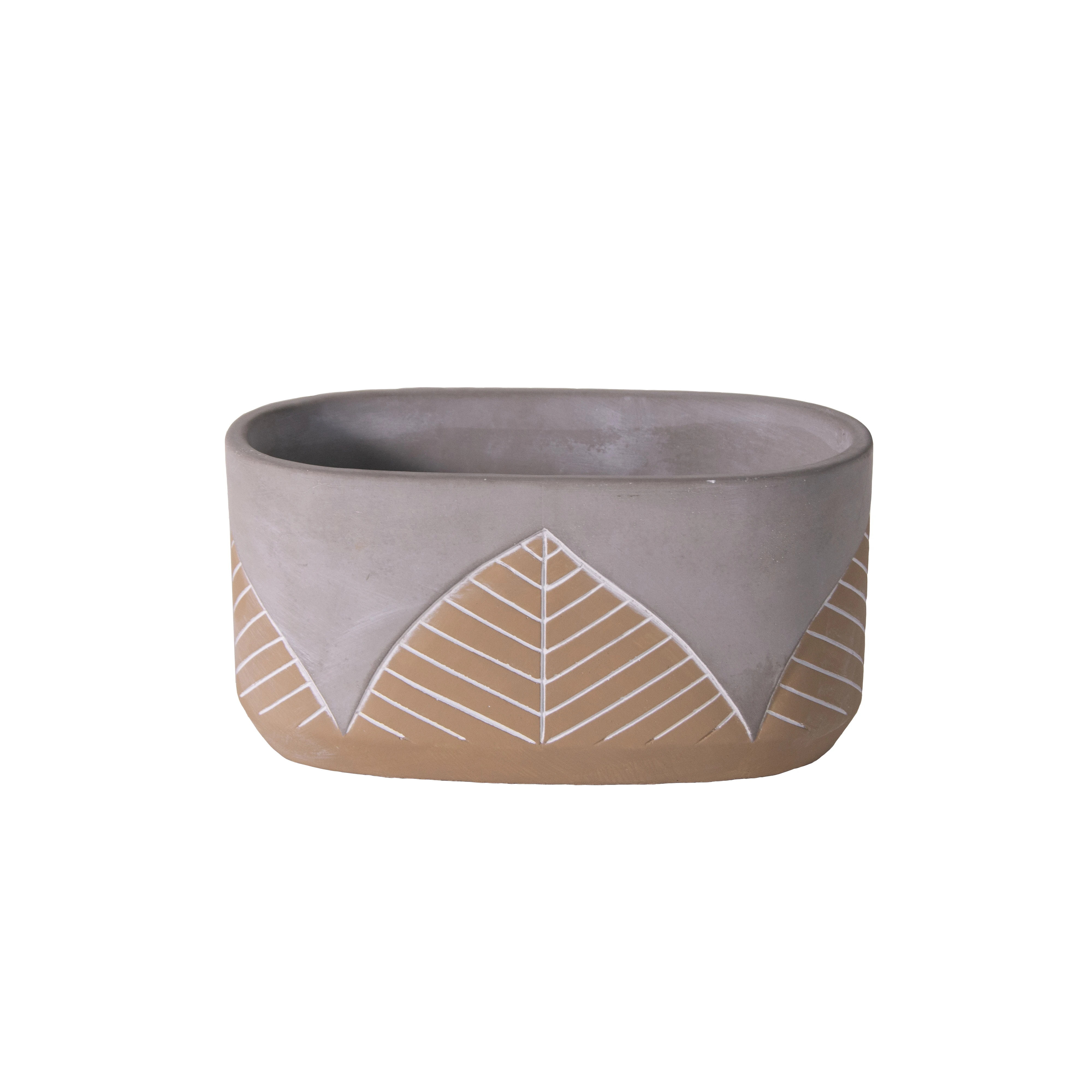 Best Sale Classy Home Decoration Oval Cement Flower Pot leaf pattern For Planter