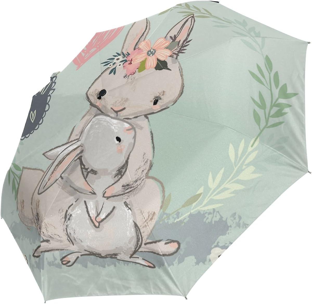 Rain Umbrella Automatic Windproof Foldable Umbrella Cute Hare With Child