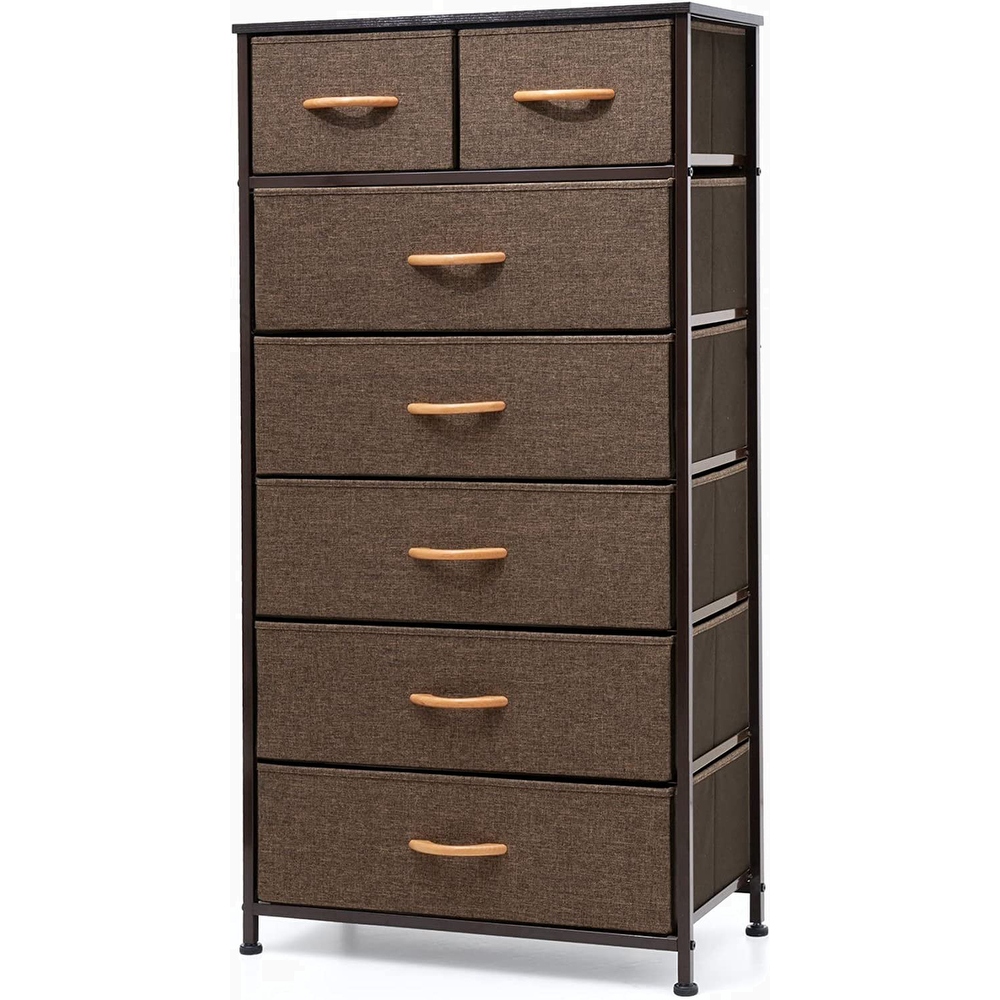 7 Drawers Dresser  Tall Dresser Vertical Storage Tower with Wooden Handle and Wooden Top  Organizer Unit