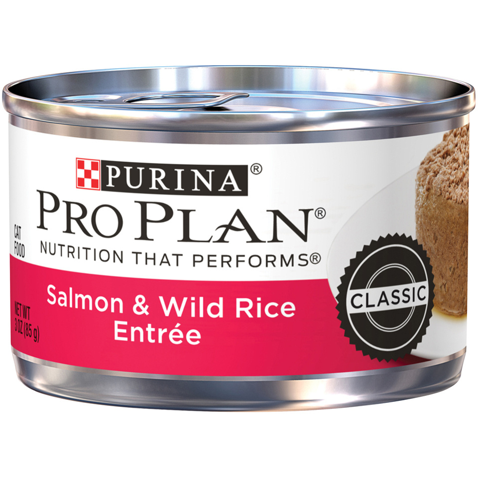 Purina Pro Plan Complete Essentials Adult Salmon and Wild Rice Entree Classic Canned Cat Food 3-oz case of 24