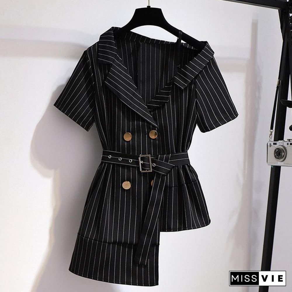 Stripe Belt Blazer Two-Piece Set P15519