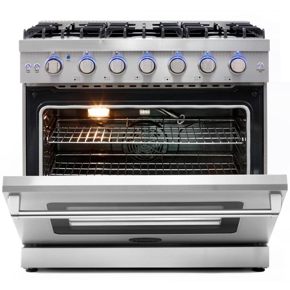 Cosmo 36 in. 6.0 cu. ft. Commercial-Style Gas Range with Convection Oven in Stainless Steel with Storage Drawer COS-EPGR366