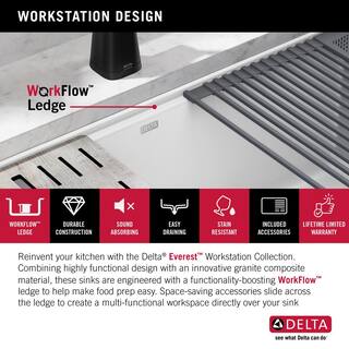 Delta Everest White Granite Composite 30 in. Single Bowl Undermount Workstation Kitchen Sink with Accessories 75B933-30S-WH