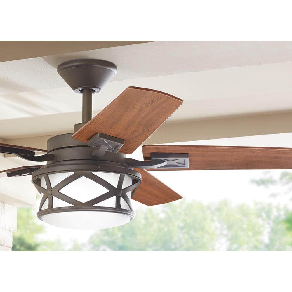 Home Decorators Collection Copley 52 in IndoorOutdoor LED Oil Rubbed Bronze Ceiling Fan with Light Kit Downrod Remote and Reversible Blades