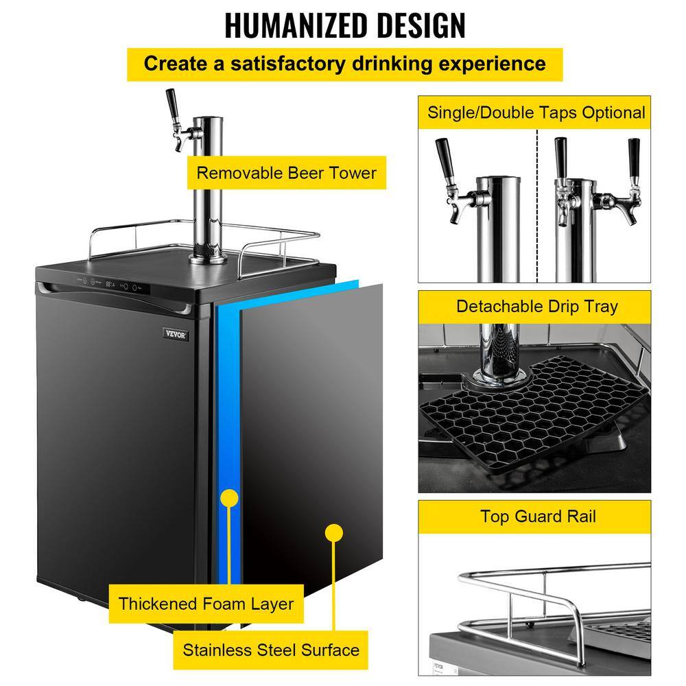 VEVOR 43 gal. Single Tap Beer Kegerator Refrigerator Mobile Stainless Direct Draw Beer Dispenser with LED Display in Black PJLZFPJHSDTMC98M1V1