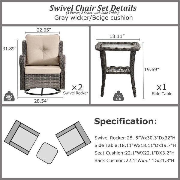 Rattan Patio Furniture Conversation Seating 360° High Back Swivel Chairs+Storage Ottomans，Cushions Included🎁