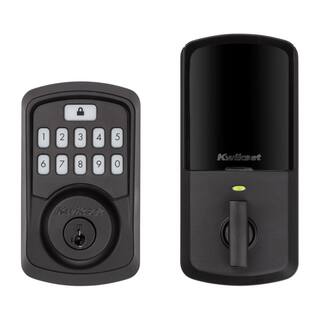 Kwikset Aura Matte Black Single Cylinder Electronic Bluetooth Keypad Smart Lock Deadbolt featuring SmartKey Security 942BLEDB514SMTT