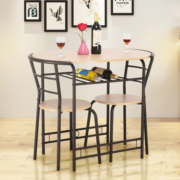 Costway 3 Piece Dining Set Compact 2 Chairs And Table Set With Shelf Storage