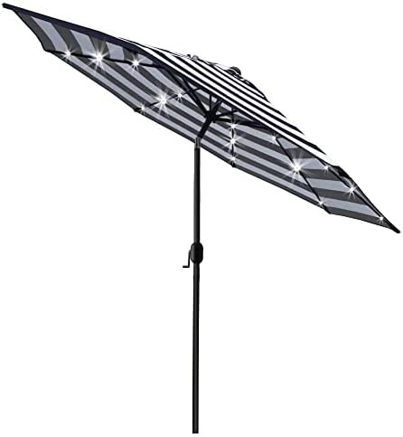 Sunnyglade 9′ Solar LED Lighted Patio Umbrella with 8 Ribs/Tilt Adjustment and Crank Lift System (Black)