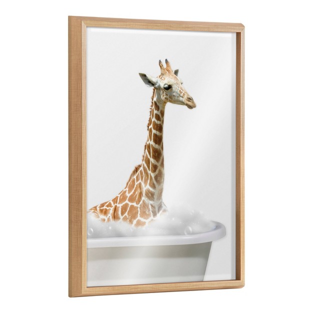 X 24 quot Blake Bathroom Bubble Bath Giraffe By The Creative Bunch Studio Framed Printed Glass Natural Kate amp Laurel All Things Decor