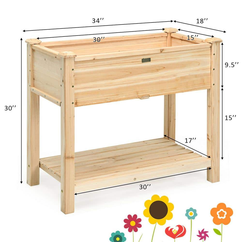 HONEY JOY 34 in. x 18 in. x 30 in. Natural Wood Raised Garden Bed Elevated Planter Box Stand for Vegetable Flower TOPB004020