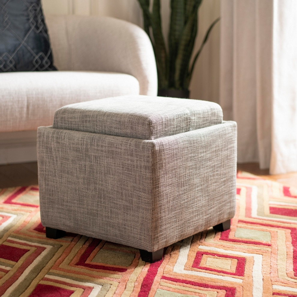 Sara Single Tray Otttoman Stone/ Black   Transitional   Footstools And Ottomans   by Peachtree Fine Furniture  Houzz