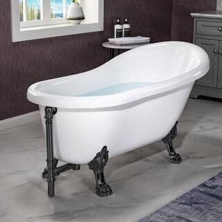 WOODBRIDGE Detroit 59 in. Heavy Duty Acrylic Slipper Clawfoot Bath Tub in White Claw Feet Drain  Overflow in Matte Black HBT7012