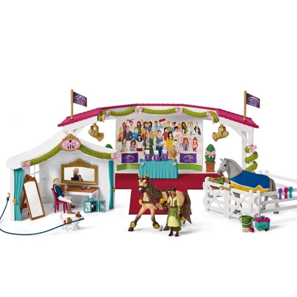 Schleich Horse Club， Horse Toys For Girls And Boys， 100+-Piece Playset， Big Horse Show With Dressing Tent