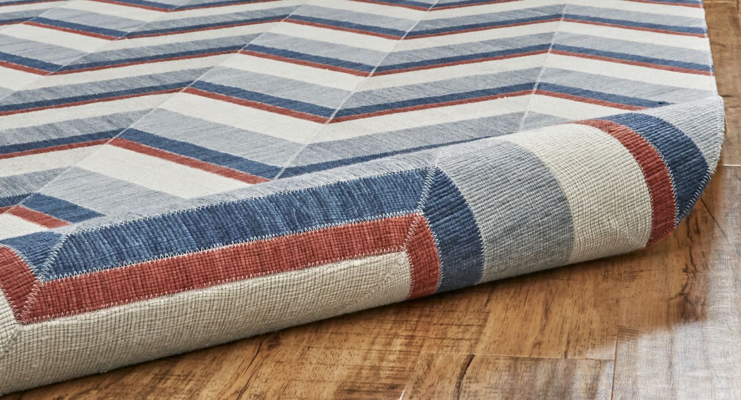 Bromham Flatweave Blue and Red Rug by BD Fine