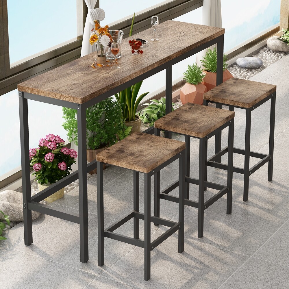 Modern Design Kitchen Dining Table  Pub Table  Long Dining Table Set with 3 Stools