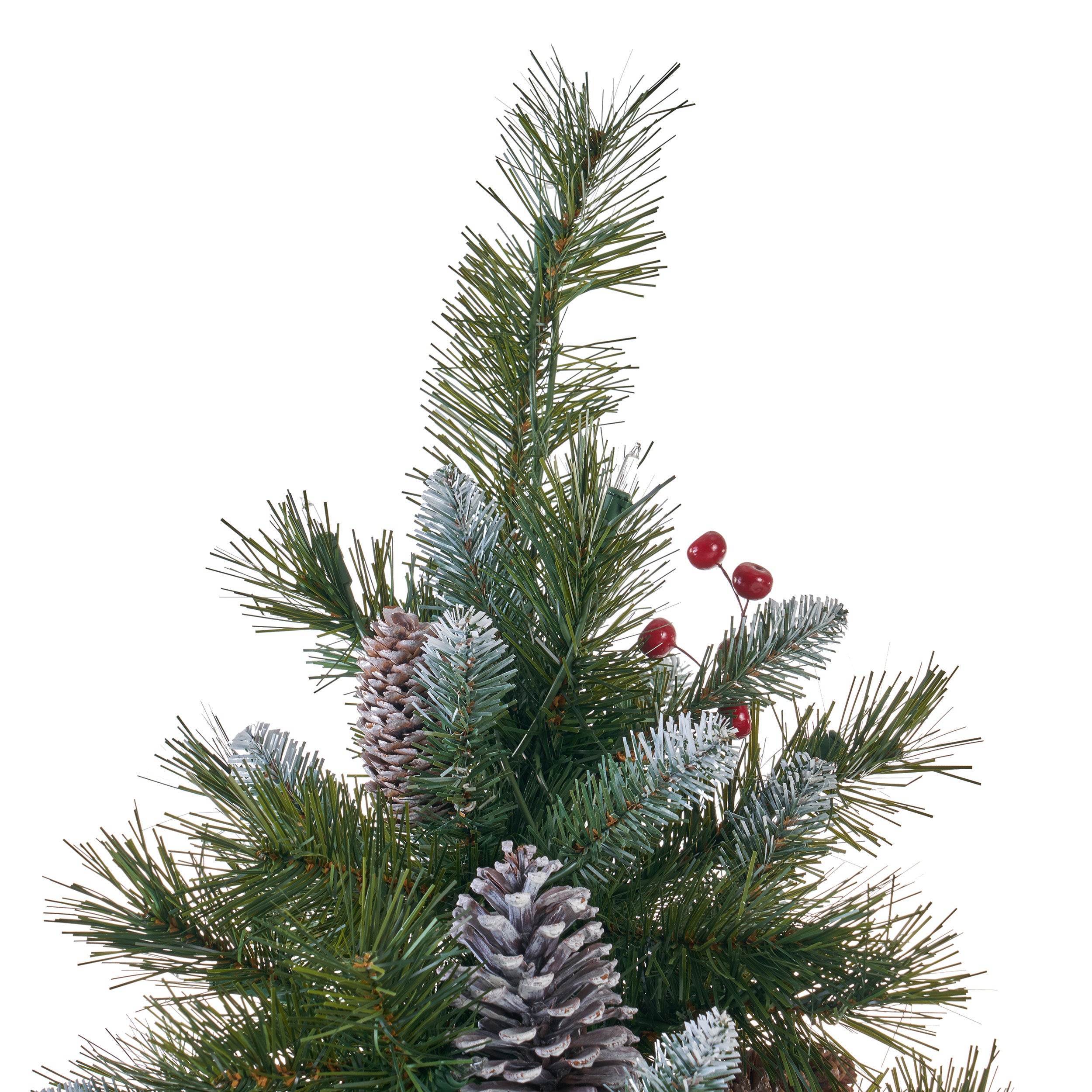 7-foot Mixed Spruce Hinged Artificial Christmas Tree with Frosted Branches, Red Berries, and Frosted Pinecones