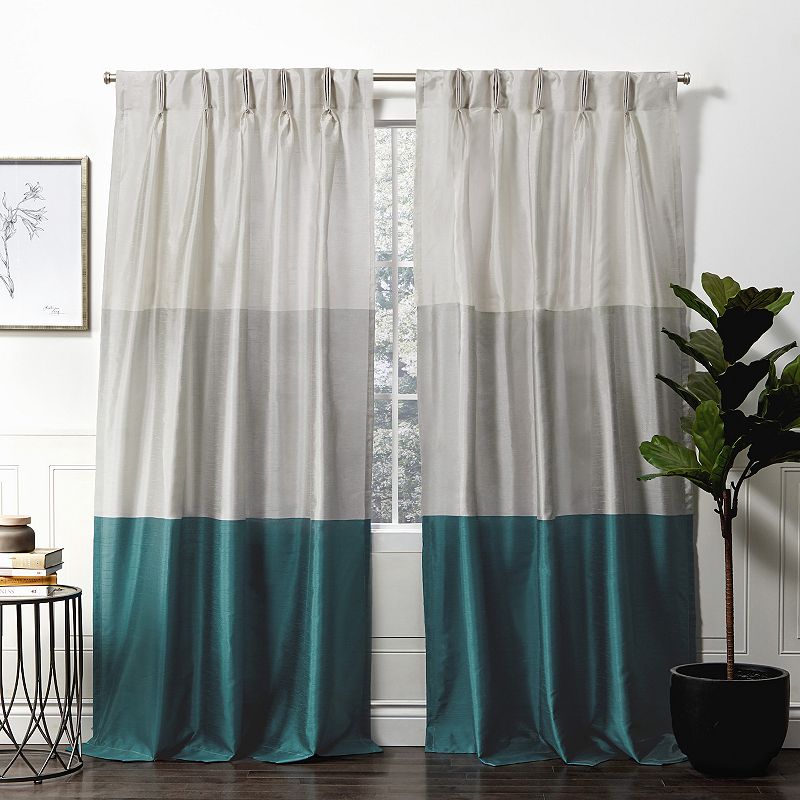 Exclusive Home 2-pack Chateau Striped Faux Silk Pinch Pleat Window Curtains