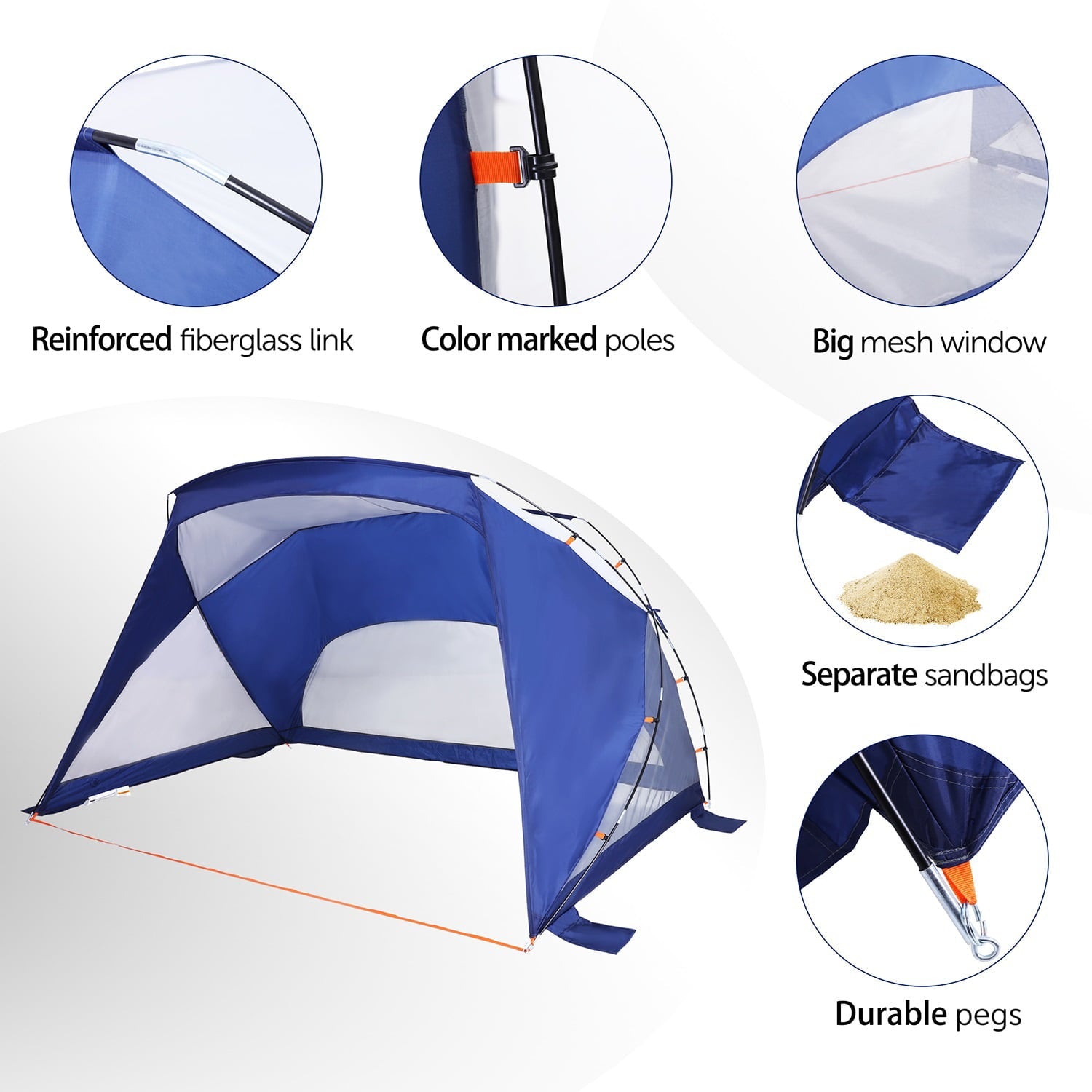 Alpha Camp 9' x 6' Beach Tent Sun Shelter UPF 50+ Portable Tent for 3-4 Person with Carry Bag， Navy Blue