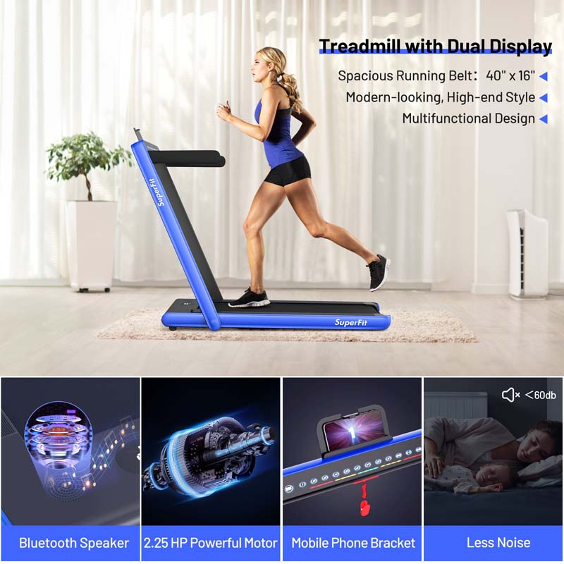 2 in 1 Folding Treadmill, 2.25HP Under Desk Electric Treadmill, Portable Walking Running Machine with Dual Display & Smart App Control