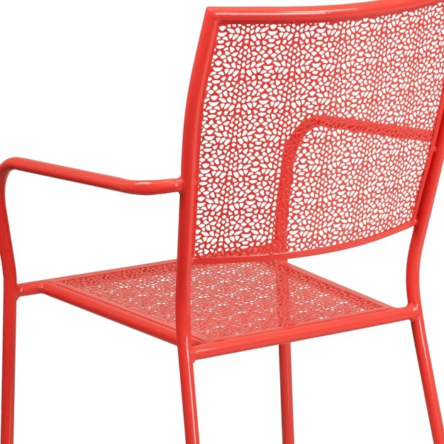 Emma And Oliver Commercial Grade Colorful Metal Patio Arm Chair With Square Back