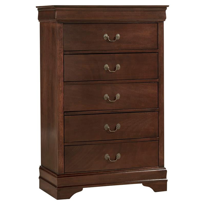 Pemberly Row Traditional Wood 5-Drawer Wood Chest Bedroom Dresser in Brown Cherry