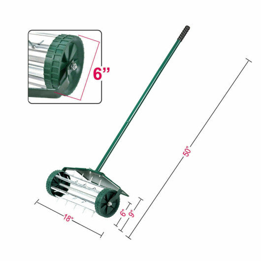 18 Inch Rolling Lawn Aerator with Fender for Garden