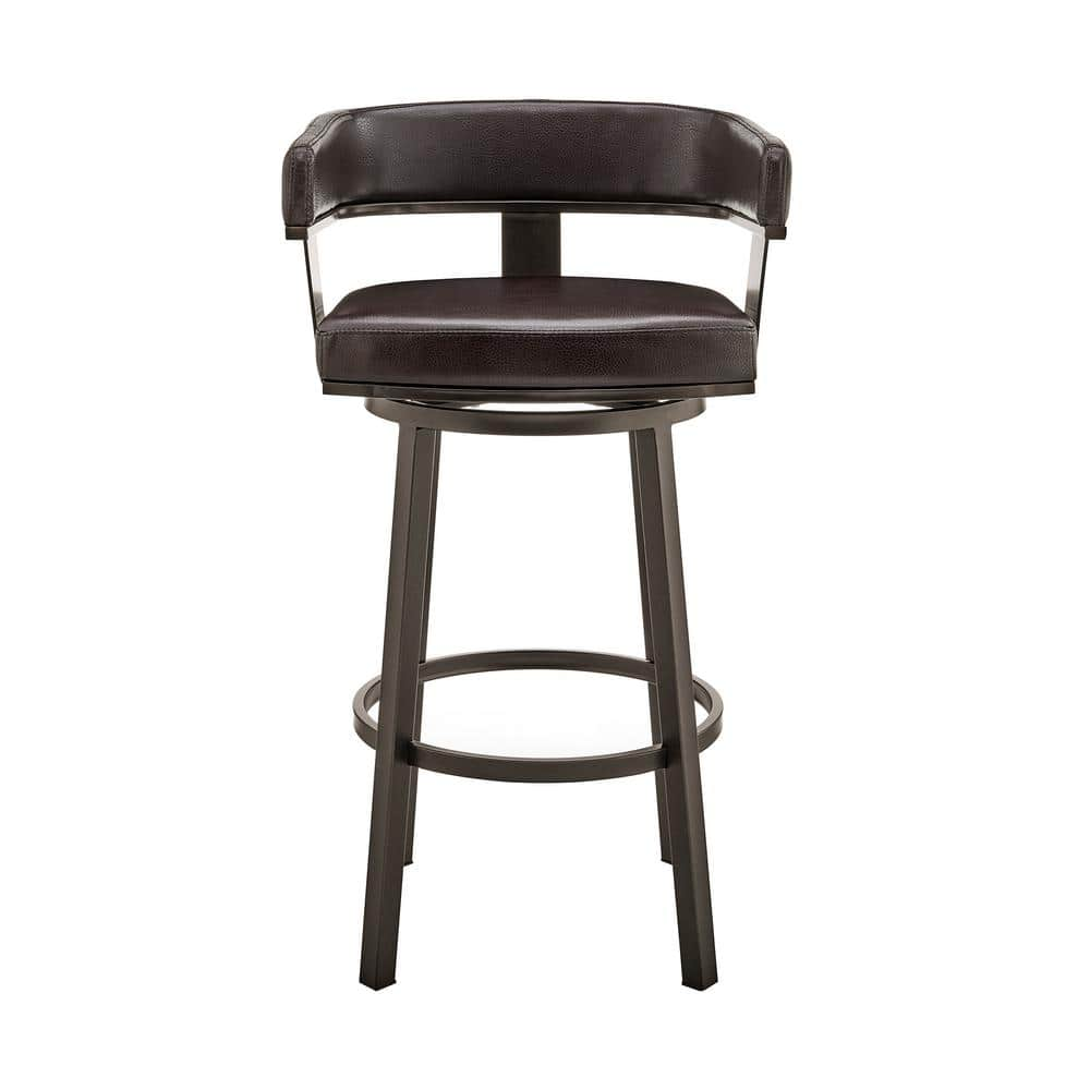 Armen Living Cohen 30 in. Bar Height Low Back Swivel Bar Stool in Java Brown and Chocolate Faux Leather 721535761951