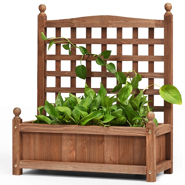 Tangkula Set Of 2 Outdoor Wooden Plant Box Flower Plant Growing Box Holder With Trellis