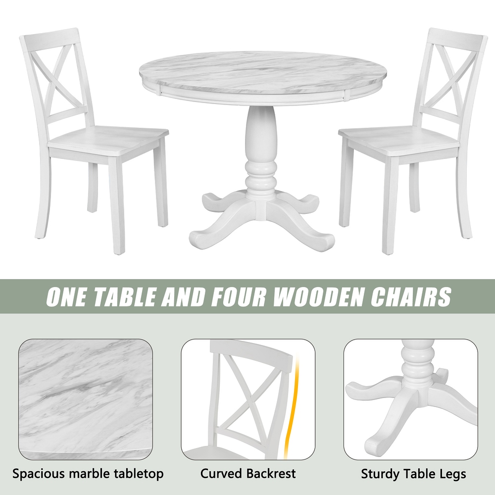 5 Piece Round Dining Table Set for 4 with Drop Leaf   4 Padded Chairs