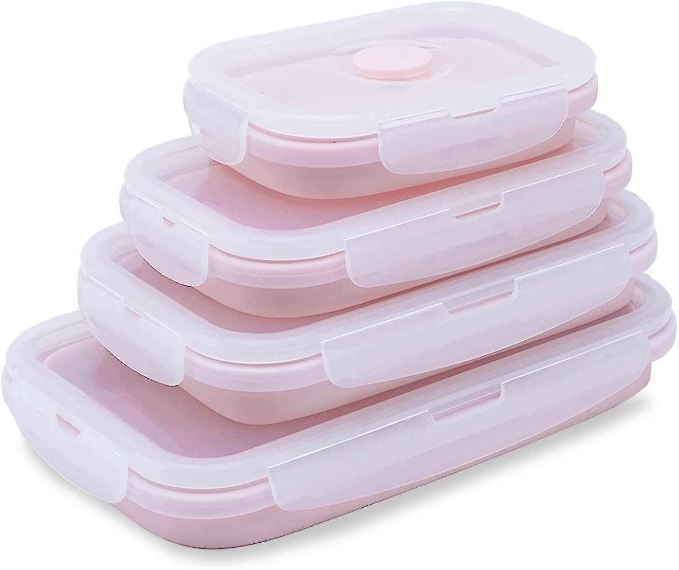 Set Of 4 Collapsible Silic Food Stora Container With Bpa ， Leftover Meal Box With Tight Lids For Kit，miave Zer Dis