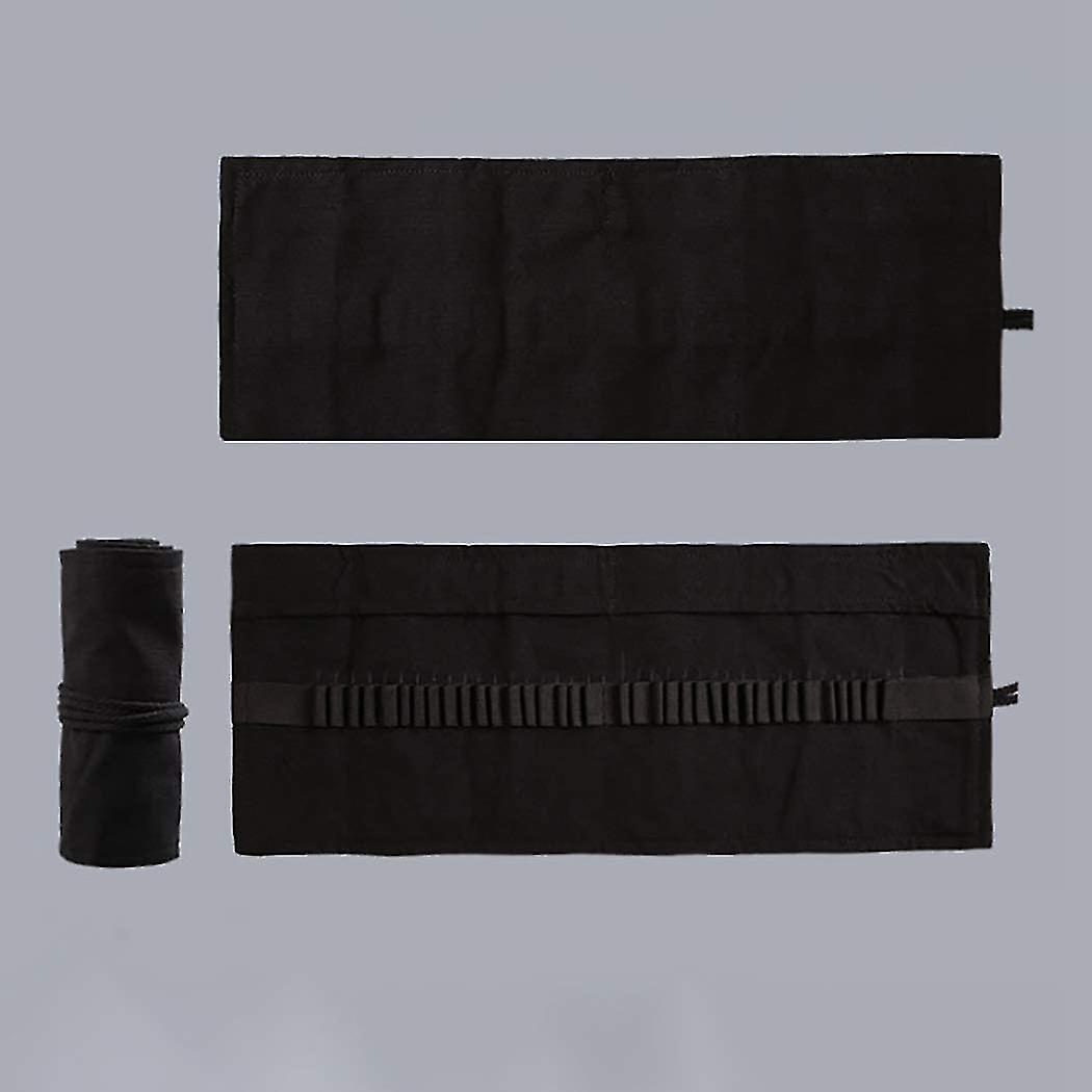 Pencil Case Boys， Roll-up Case Canvas Pencil Wrap 72 Holes Pen Holder Brush Pencil Case School Case (black)