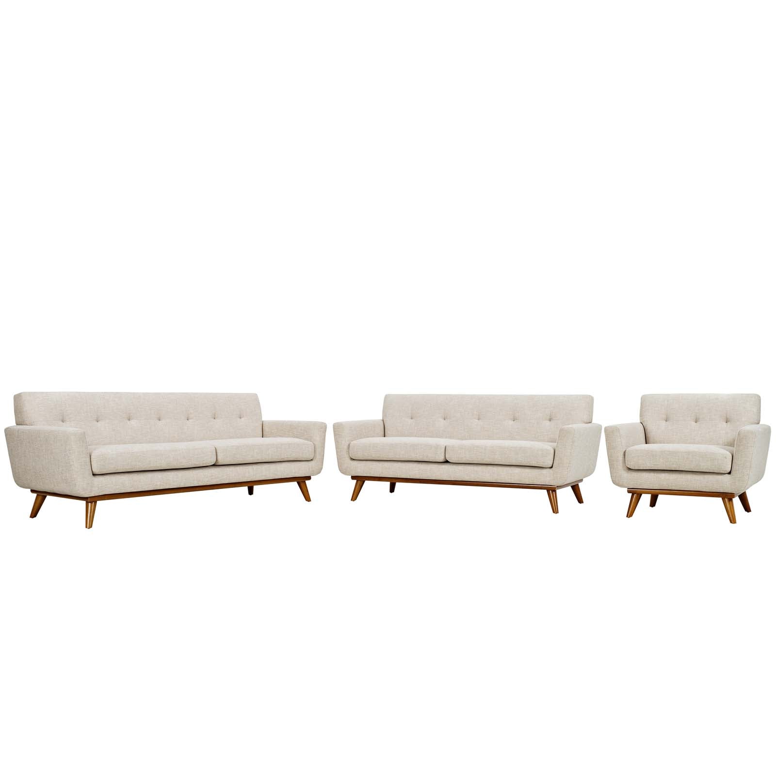 Modway Engage Sofa Loveseat and Armchair, Set of 3, Multiple Colors