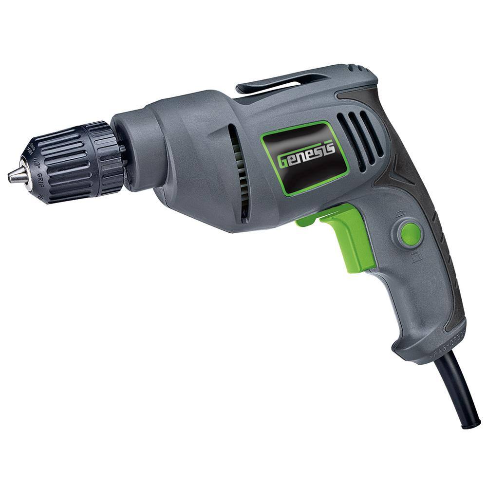 GENESIS 4.2 Amp Variable Speed Reversible Electric Drill with 38 in. Keyless Chuck Rubberized Grip and Lock-On Button GD38B