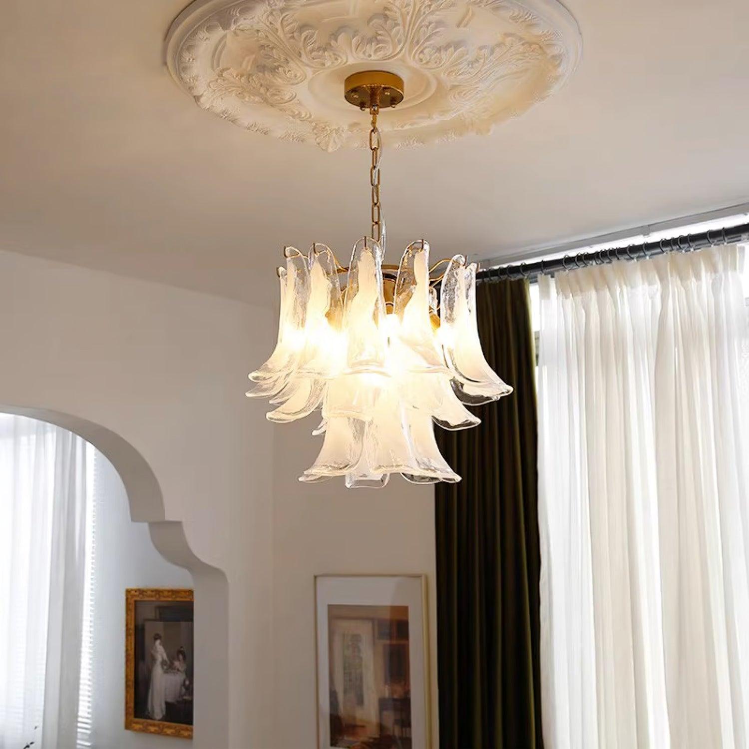 Glass Leaf Cascade Chandelier