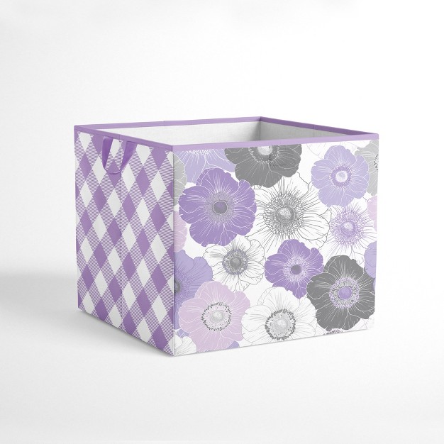 Bacati Watercolor Floral Purple gray Fabric Storage Box tote Large