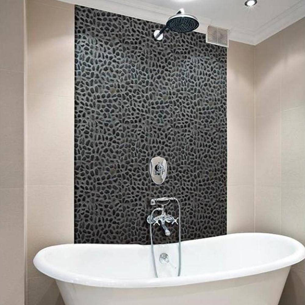 Rain Forest 12 in. x 12 in. Black Sliced High-Polish Pebble Stone Floor and Wall Tile (5.0 sq. ft.  case) PTS-HPBLK